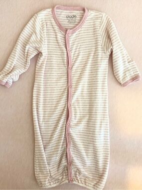 Giggle Baby Girl Pink Stripe Convertible Infant Sleep Gown - Organic Cotton- EUC
